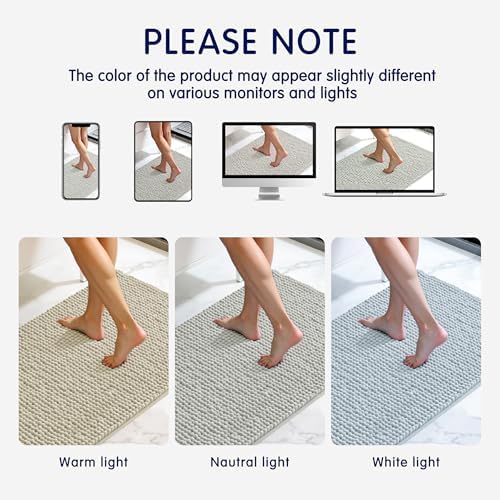SUBRTEX Bathroom Rugs, 24" x 55" Chenille Bath Rug Soft Short Plush Bath Mat Soft Shower Mat Water Absorbent Shower Mat Quick Dry Machine Washable, Light Gray