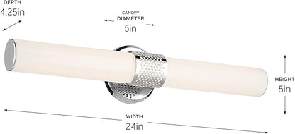 Kichler Sashi 24.25" LED Medium Bath Bar with White Glass in Chrome, Modern, for Vanity, Fireplace, Buffet, Hallway, Vanity Mirror, (24.25" W x 5" H) 55192CHLED