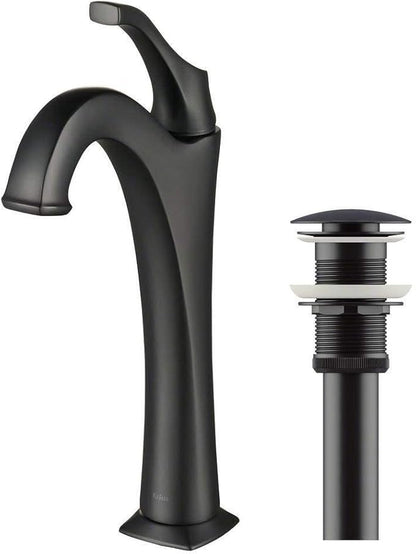 KRAUS KBF-1201MB Arlo Single Handle Basin Bathroom Faucet with Lift Rod Drain and Deck Plate, Matte Black