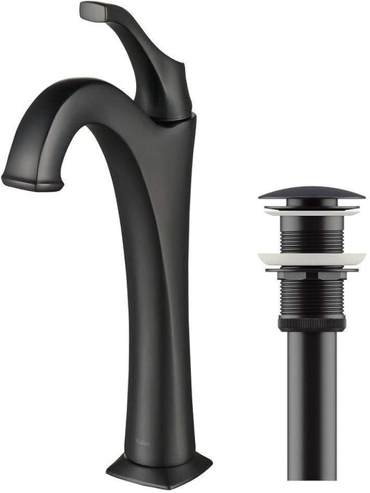 KRAUS KVF-1200MB Arlo Single Handle Vessel Bathroom Faucet with Pop Up Drain, Matte Black