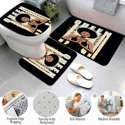 4Pcs Bathroom Shower Curtain Sets, Inspirational Quote African American Black Queen Shower Curtains with Rugs Toilet Lid Cover Bath Mat, Praying Black Girl Bathroom Decor Set