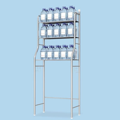 2-Tier Over The Toilet Storage, Over Toilet Bathroom Organizer, Freestanding Metal Bathroom Shelves, Over The Toilet Organizer with Hooks and Paper Holder, Space-Saving, Stainless Steel