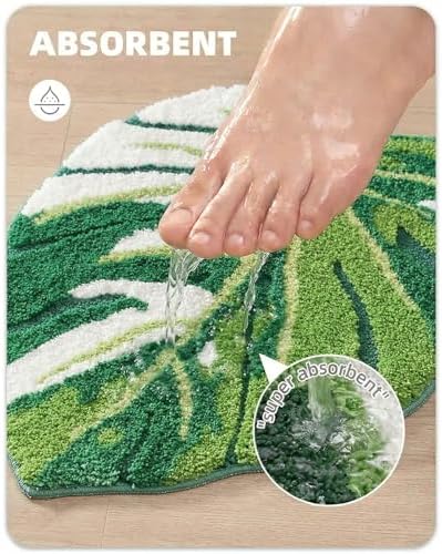 Monstera Bath Mat,Green Leaf Rug 26"X21",Soft Leaf Pattern Bathroom Rug