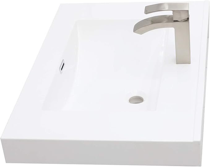 Wall Mount Floating Bathroom Vanity Sink Set. Dark Grey Vanity, White Integrated Sink Countertop - 29.25"