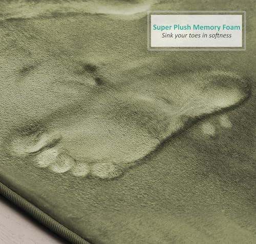 Clara Clark 2 Piece Bathroom Rugs, Velvet Memory Foam Bath Mat Set, Non-Slip Bath Rugs, Machine Wash, Dries Quickly, Ultra Soft Plush Bath Mats for Bathroom, 20 x 32 + Contour, Sage Green