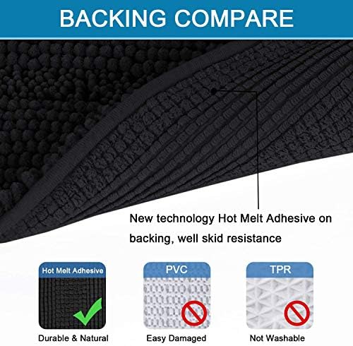 H.VERSAILTEX Bath Mats for Bathroom Non Slip Extra Thick Chenille Striped Bath Rug 24" x 36" Absorbent Non Skid Fluffy Soft Shaggy Rugs Washable Dry Fast Plush Mats for Indoor, Bath Room, Tub - Black