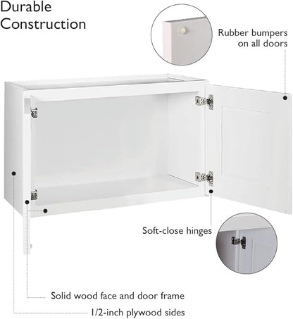 Design House Brookings Shaker Unassembled Bridge Wall Kitchen Cabinet W3018, 30 W x 12 D x 18 H, Painted White with Sherwin Williams®, Solid Wood – Design House, 561662