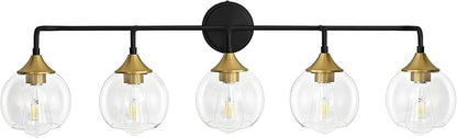 Bathroom Vanity Light with Clear Glass Shade, E26 Base, Vanity Lighting Fixtures Over Mirror, 39 Inch Vanity Lights for Bathroom (Exclude E26 Bulb) (Black and Gold, 5-Lights)