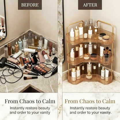 3-Tier Corner Bathroom Organizer, Skincare Vanity Counter Shelf Orange