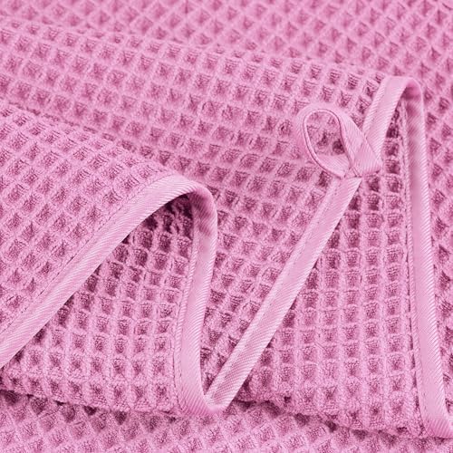 POLYTE 430 GSM Poly Blend Microfiber Quick Dry Waffle Bath Towel Set of 6