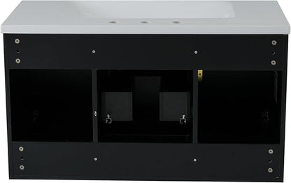 36 Inch Bathroom Vanity with Sink, Wall Mounted Bathroom Storage Cabinet with 2 Doors and 2 Drawers, Floating Bathroom Vanities with Decor Line