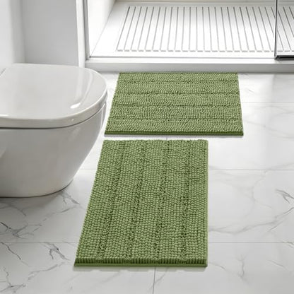 Bcoimo Bath Rugs Mat Set,2 Piece Non Slip Chenille Sage Bathroom Mat Sets