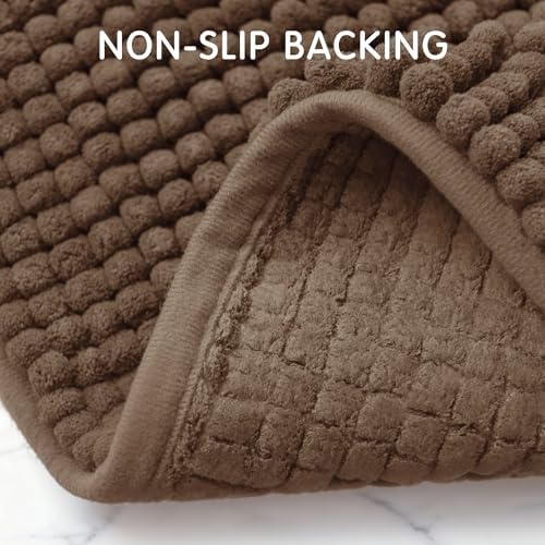 SUBRTEX Bathroom Rugs, 24" x 36" Chenille Bath Rug Soft Short Plush Bath Mat Soft Shower Mat Water Absorbent Shower Mat Quick Dry Machine Washable, Brown