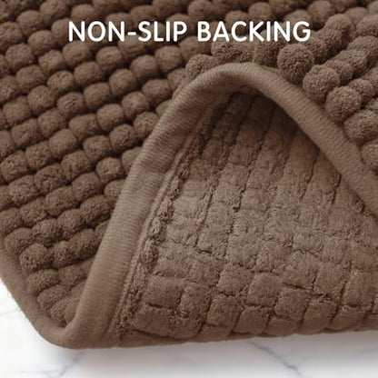 SUBRTEX Bathroom Rugs, 24" x 44" Chenille Bath Rug Soft Short Plush Bath Mat Soft Shower Mat Water Absorbent Shower Mat Quick Dry Machine Washable, Brown