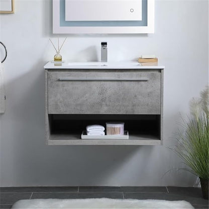 Elegant Decor Kasper 30" Single Porcelain Top Floating Bathroom Vanity in Gray