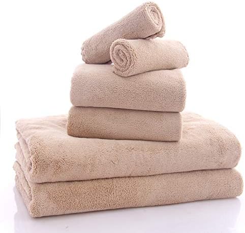 MOONQUEEN Ultra Soft Towel Set - Quick Drying - 2 Bath Towels 2 Hand Towels 2 Washcloths - Microfiber Coral Velvet Highly Absorbent Towel for Bath Fitness, Sports, Yoga, Travel (Brown, 6 Pcs)