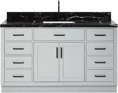 ARIEL Hepburn 60 Inch Single Rectangle Sink Bathroom Vanity with Nero Marquina Black Quartz Countertop 1.5 Inch in Grey