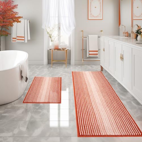 BSICPRO Bathroom Rugs Sets 2 Piece, Non Slip Bath Mats, Sunset Orange