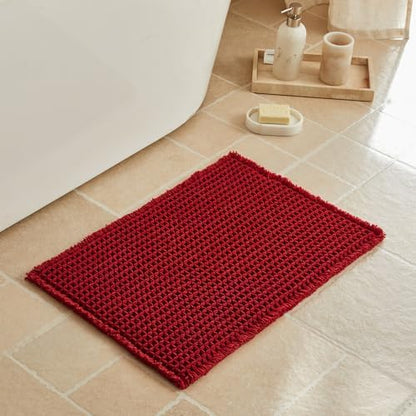Triohero Waffle Bath Mat, Small Boho Bathroom Rugs Non Slip 16x24 Burgundy