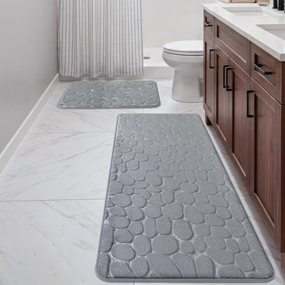 YIHOUSE Bathroom Rugs Mat Set, Memory Foam Bath Mat 2 Piece Gray