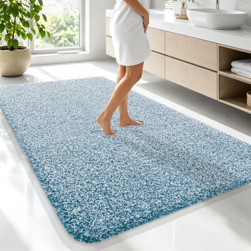 OLANLY Microfiber Soft Bathroom Rugs Mats 70x46, Peacock Blue and White