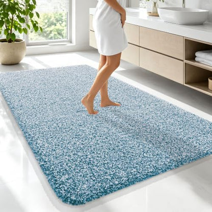 OLANLY Microfiber Soft Bathroom Rugs Mats 70x46, Peacock Blue and White