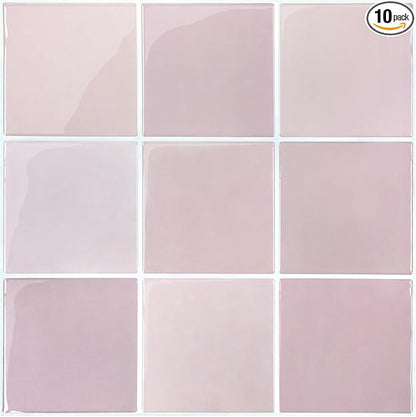 Commomy Thicker Pink Peel and Stick Tiles- 10 pcs of 12" x 12" - 3D Adhesive Square Peel and Stick Tiles Backsplash for Kitchen, Bathroom, Removable, Waterproof, Vinyl Wall Tile