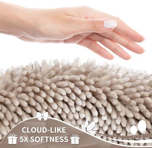 Yimobra Long Bathroom Rugs Runner 55x24 Inch, Extra Thick Soft Absorbent Chenille Bath Mat, Non Slip Machine Washable, Quick Dry Bath Rugs for Bathroom Floor, Tub and Shower, Khaki