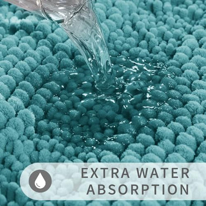 Yimobra Toilet Rugs U Shaped Washable 24 x 20, Non Slip and Super Absorbent Toilet Mat, Quick Dry, Ultra Luxury Microfiber Chenille Plush Fluffy Contour Bath Rugs for Toilet Base, Teal Blue