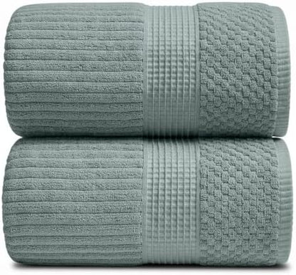 Springtree Home Oversized Bath Towel Set | 2-Pack| 100% Cotton |Silver Blue