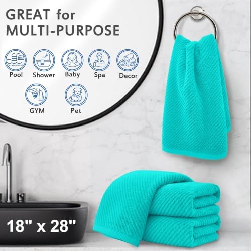 VOOVA & MOVAS Bathroom Hand Towels 4PC, 100% Cotton, 18x28 in, Turquoise