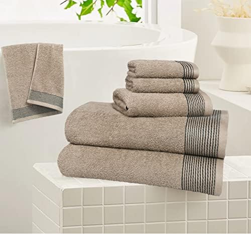 Belizzi Home 100% Cotton Ultra Soft 6 Pack Towel Set, Contains 2 Bath Towels 28x55 inchs, 2 Hand Towels 16x24 inchs & 2 Washcloths 12x12 inchs, Compact Lightweight & Highly Absorbant - Tan