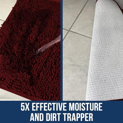 Muddy Mat® | Chenille Bathroom Rugs Quick Dry Microfiber Mats Non Slip Washable, Extra Thick, Soft and Highly Absorbent Bath Mats for Bathroom, Kitchen, and Shower Floor - Red 24"x35"