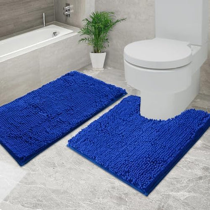 Bathroom Rugs Chenille, Extra Thick and Absorbent, Non-Slip, Machine Washable, Dry Quckily, Soft Cozy Plush, Used Under Shower Bathtub and Sink, Bath mat Sets Royal