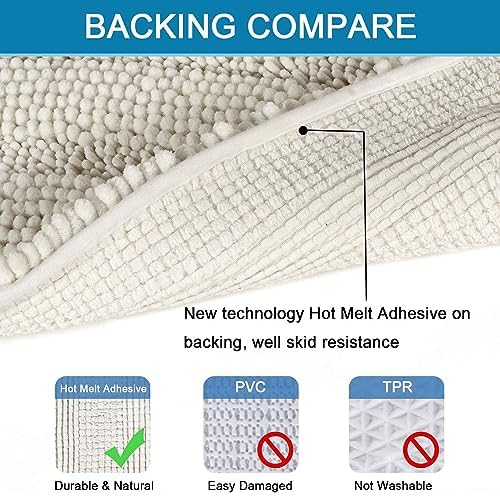 H.VERSAILTEX Bath Mats for Bathroom Non Slip Thick Chenille Striped Bath Rug Absorbent Fluffy Soft Shaggy Rugs Washable Dry Fast Plush Mats for Indoor, Bath Room, Tub - 17" x 24", Cream