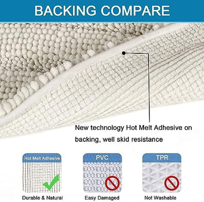 H.VERSAILTEX Bath Mats for Bathroom Non Slip Thick Chenille Striped Bath Rug Absorbent Fluffy Soft Shaggy Rugs Washable Dry Fast Plush Mats for Indoor, Bath Room, Tub - 17" x 24", Cream