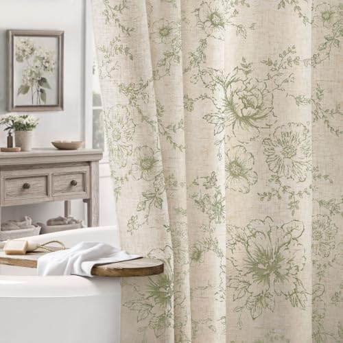 Farmhouse Floral Vintage Shower Curtain for Bathroom,Sage Green and Tan