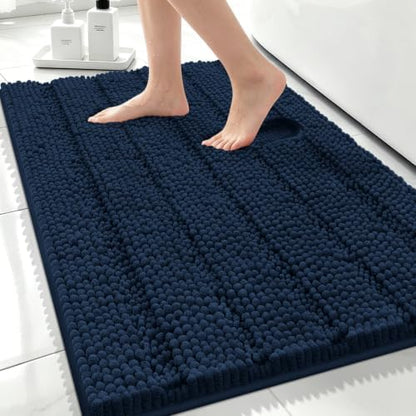 Bcoimo Bath Rug Mat,Chenille Extra Soft Navy Bathroom Floor Shower Tub Mats