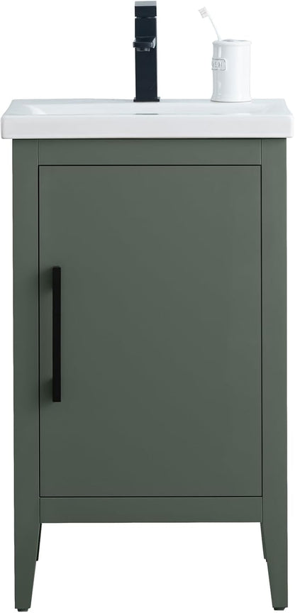 Vanity Art 20 inch Bathroom Vanity with Single Sink & Ceramic Top, Vanity Cabinet with Soft-Closing Doors, Solid Wood Frame, Vintage Green, VA9020-VG-MB1
