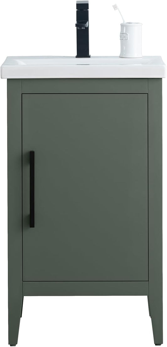 Vanity Art 20 inch Bathroom Vanity with Single Sink & Ceramic Top, Vanity Cabinet with Soft-Closing Doors, Solid Wood Frame, Vintage Green, VA9020-VG-MB1