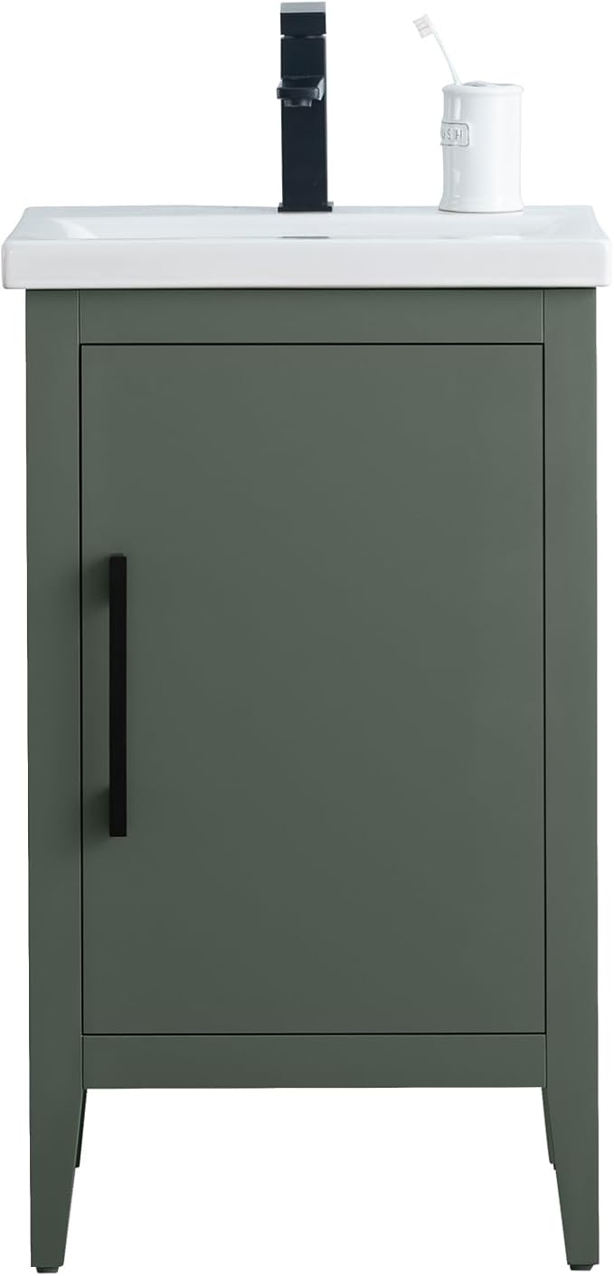 HomeBeyond 20 Inch Bathroom Vanity with Sink & Ceramic Top, Single Vanity Cabinet with Basin, Soft-Closing Doors & Matte Black Hardware, Vintage Green