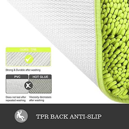 Yeaban Chenille Lime Green Bathroom Rug 40"x60",Non-Slip Rubber Backing