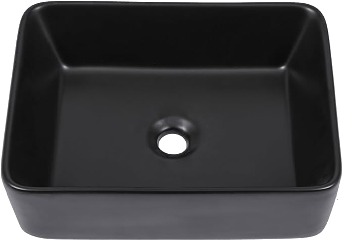 Black Bathroom Sink 19"x15" Vessel Sink Rectangule Bowl Sinks for Bathrooms Ceramic Above Counter Rectangular Vessel Bathroom Sink Porcelain Modern Large Sink Basin Lavatory Vanity Matte Black