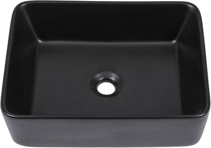 Black Bathroom Sink 19"x15" Vessel Sink Rectangule Bowl Sinks for Bathrooms Ceramic Above Counter Rectangular Vessel Bathroom Sink Porcelain Modern Large Sink Basin Lavatory Vanity Matte Black