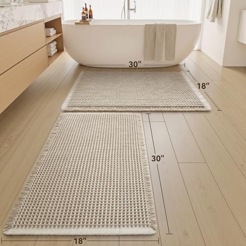 Upgraded Waffle Bath Mat Set of 2 Absorbent Non Slip Bathroom Mat 18" x 30"
