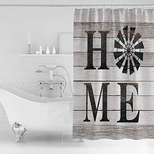 Shower Curtain Bathroom Set Rustic Farm Windmill Home Quotes Waterproof Shower Curtains with Grommets Hooks Chic Wooden Plank Privacy Bath Curtain for Bathtub Decor 60x72in