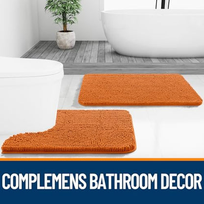 OLANLY Chenille Bathroom Rugs Mats Sets 2 Piece, 36"x24"+24"x20", Clay
