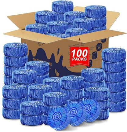 Msvvko Toilet Bowl Cleaner Tablets 100 Count - Blue Toilet Tank Cleaner Blocks Bulk Pack, Long Lasting Bathroom Deodorizer, Hard Water Stain Remover & Descaler, Septic Safe No-Scrub Daily Freshness