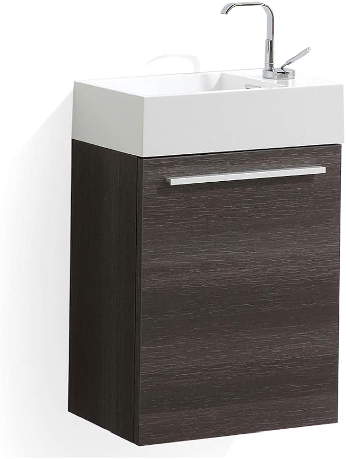 Blossom 18-Inch Floating Bathroom Vanity with Acrylic Sink, All-Wood Construction, Space-Saving Wall Mounted Vanity Cabinet for Compact Bathrooms, Modern Design Bathroom Sink Cabinet, Dark Oak