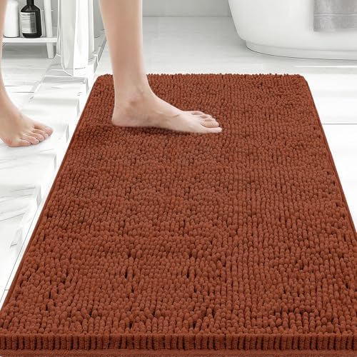Bcoimo Bath Rug Mat,30x20 Chenille Extra Soft Burnt Orange Bathroom Tub Mat